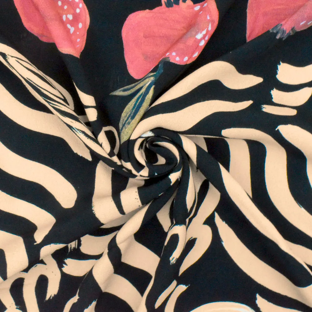 Black-Multi Famous Designer Apple Printed Viscose Crepe Faille Fabric