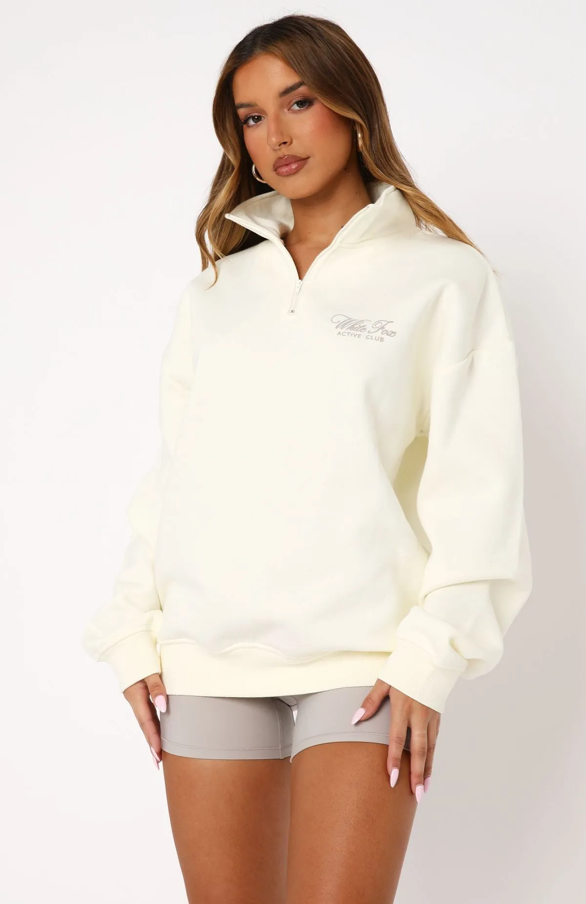 Blind Sided Zip Front Sweater Off White