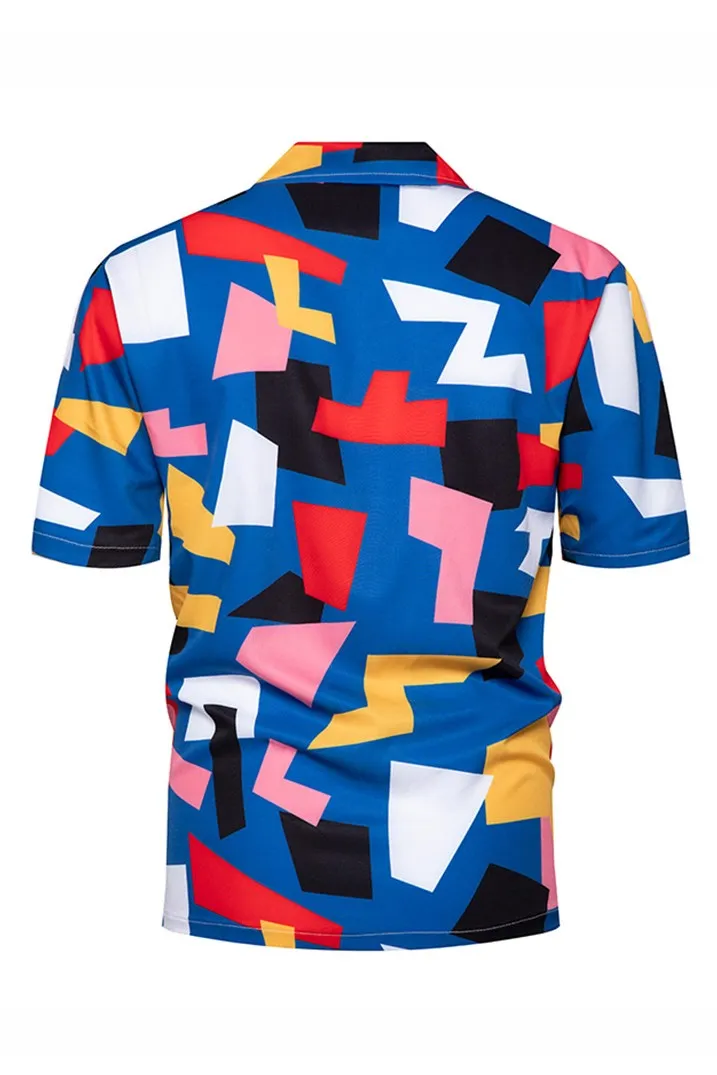 Blue Men Hawaiian Short Sleeve Shirts