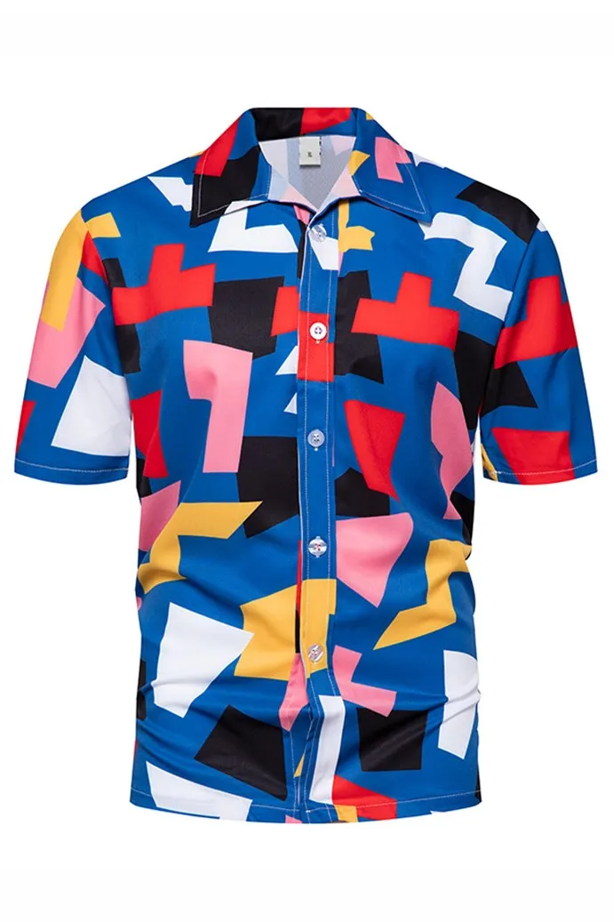 Blue Men Hawaiian Short Sleeve Shirts