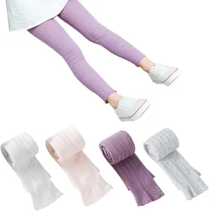BOOPH 4 Pack Girls Legging Tight Flared Lace Footless Knitted Stocking Pant 1-8T