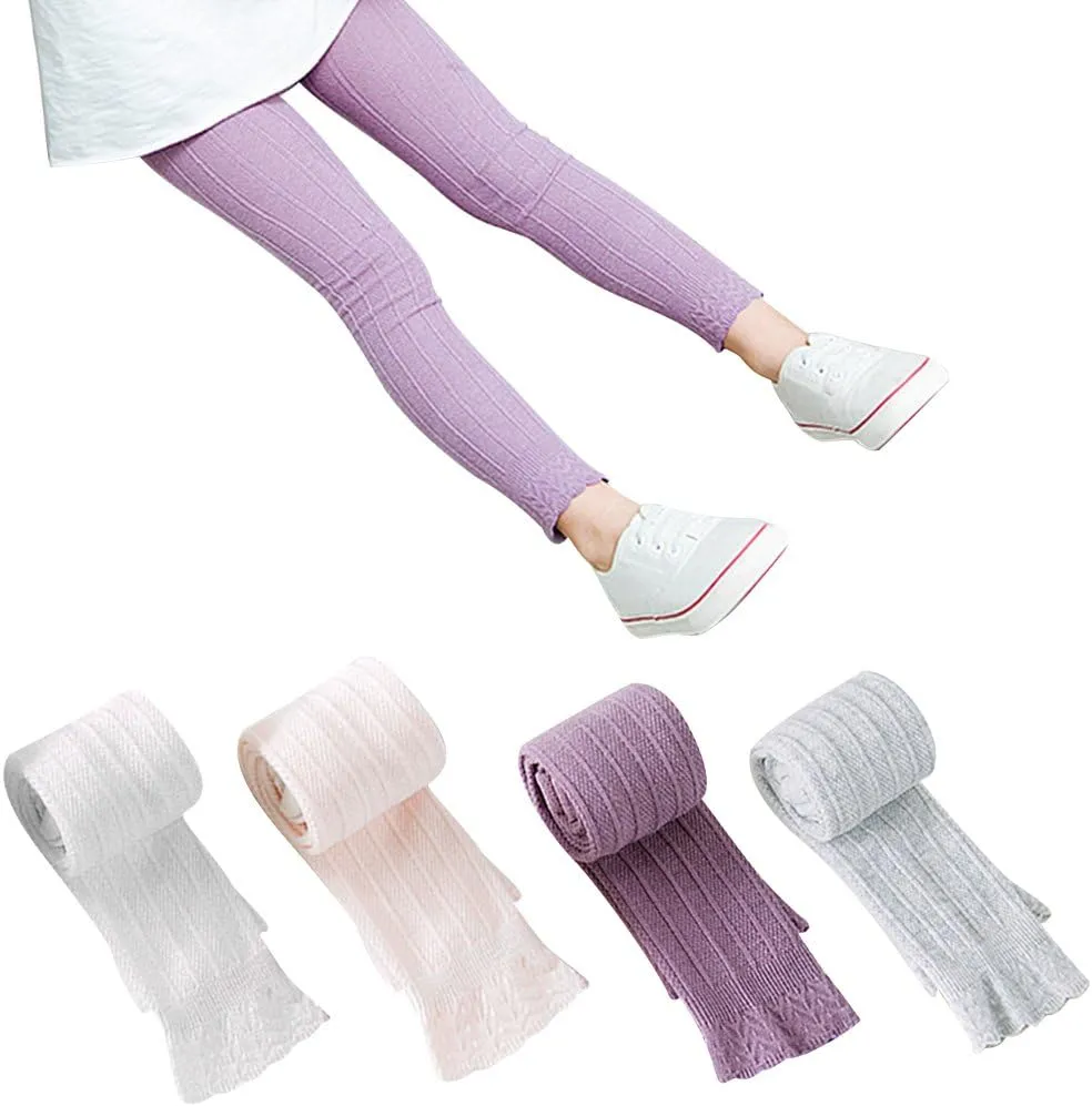 BOOPH 4 Pack Girls Legging Tight Flared Lace Footless Knitted Stocking Pant 1-8T