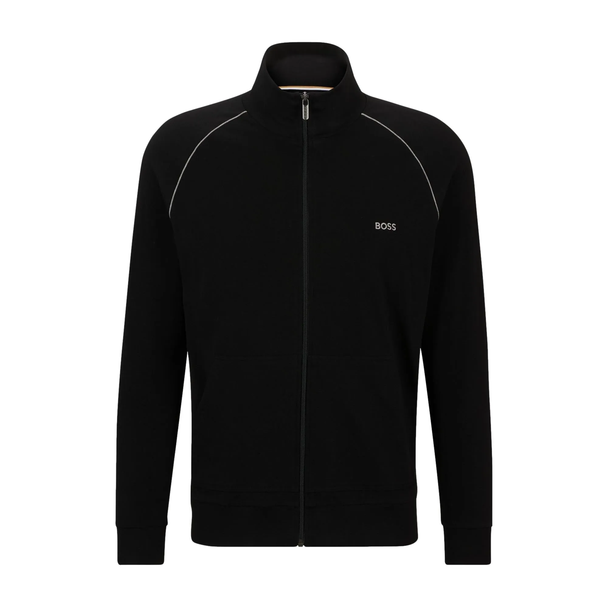 BOSS Men Mix & Match Stretch-Cotton Zip Up Jacket With Logo Detail - Black