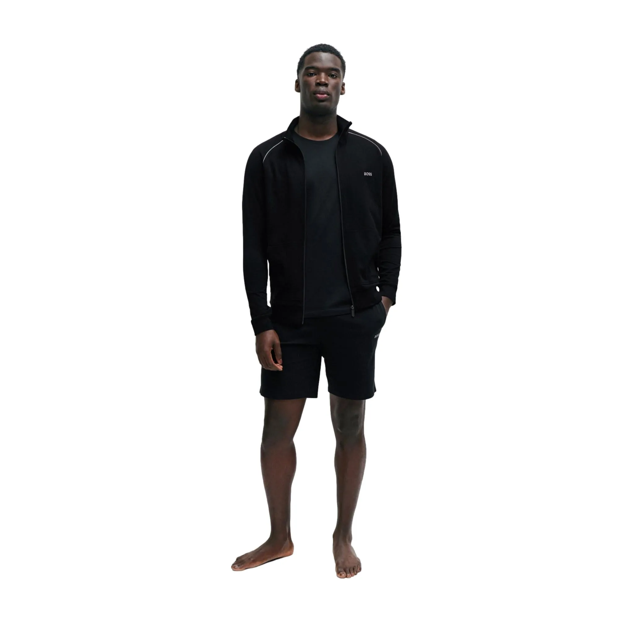 BOSS Men Mix & Match Stretch-Cotton Zip Up Jacket With Logo Detail - Black