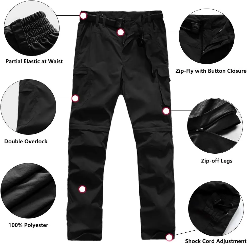Boys Convertible Hiking Pants Lightweight Quick Dry Zip Off Pants for Kids Youth Outdoor UPF 50  Casual Cargo Trousers