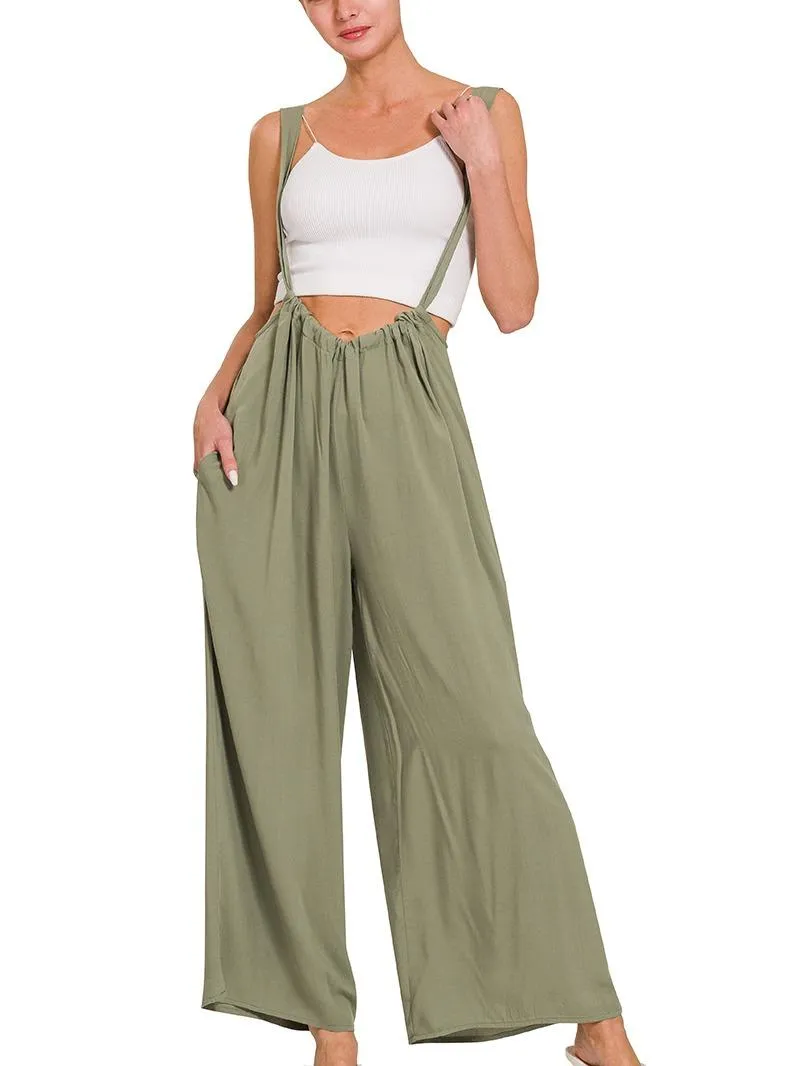 Bringing in the Season Woven Tie Back Suspender Jumpsuit w/ Pockets!! (6 Options)