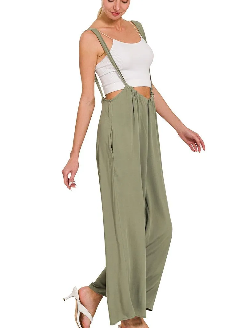 Bringing in the Season Woven Tie Back Suspender Jumpsuit w/ Pockets!! (6 Options)
