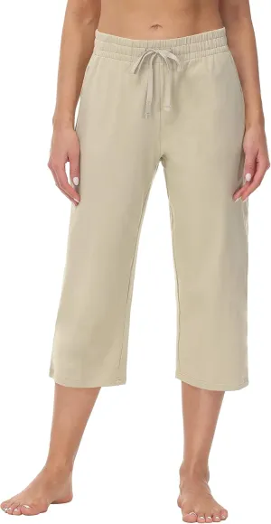 Cakulo Womens Capri Pants Wide Leg Yoga Capris Summer High Waisted Casual Lounge Cropped Pants with Pockets