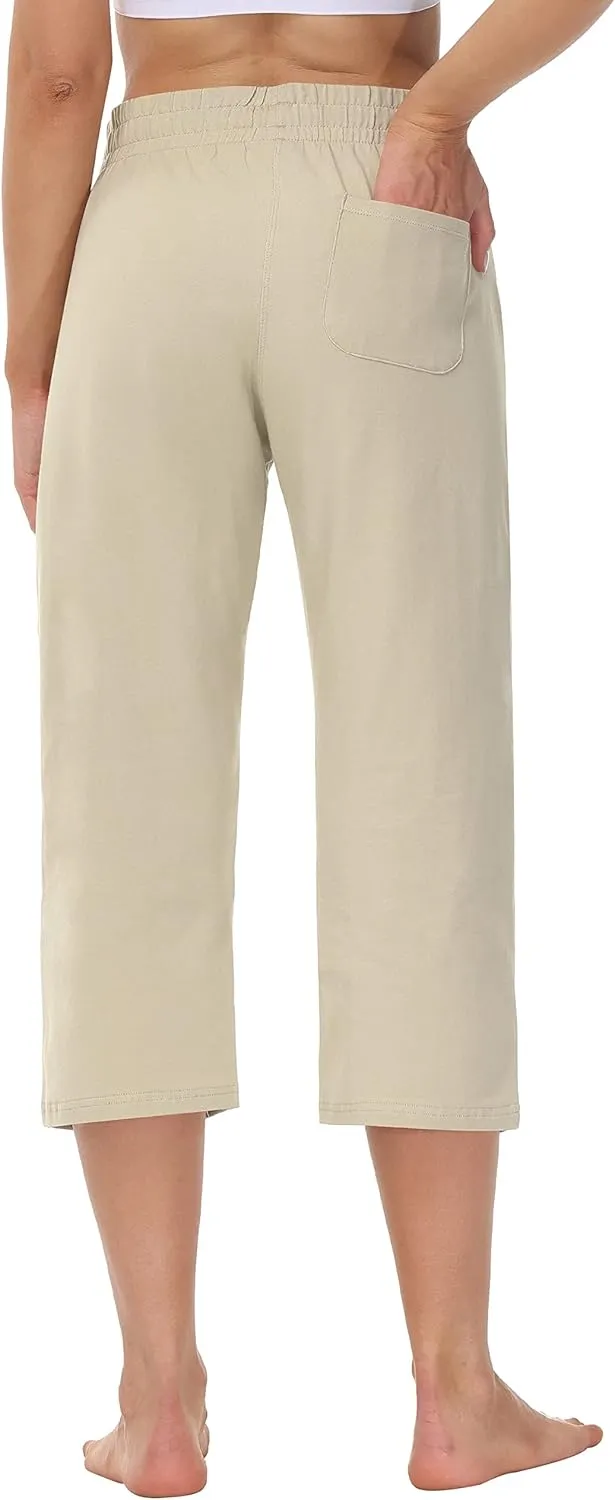 Cakulo Womens Capri Pants Wide Leg Yoga Capris Summer High Waisted Casual Lounge Cropped Pants with Pockets