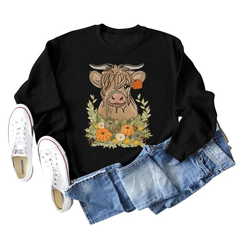 Calf Pumpkin Halloween Round Neck Loose Long-sleeved Large Size Sweater