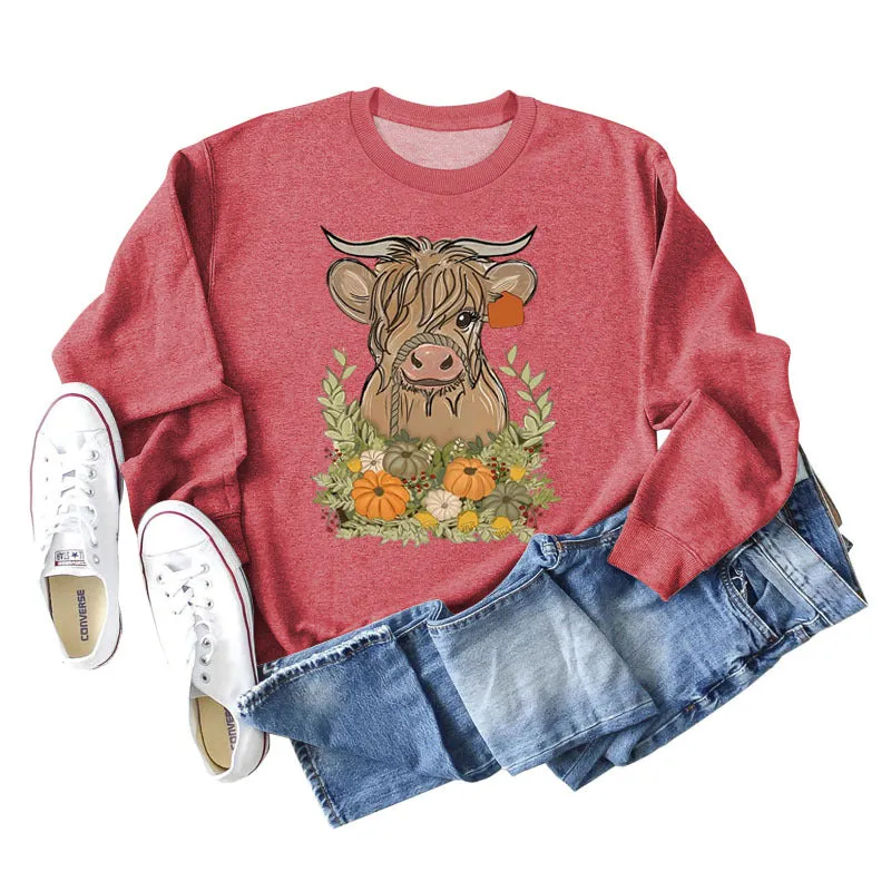 Calf Pumpkin Halloween Round Neck Loose Long-sleeved Large Size Sweater