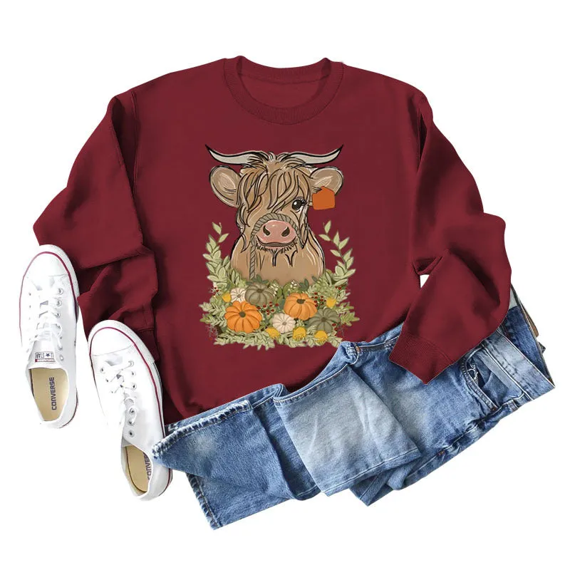Calf Pumpkin Halloween Round Neck Loose Long-sleeved Large Size Sweater