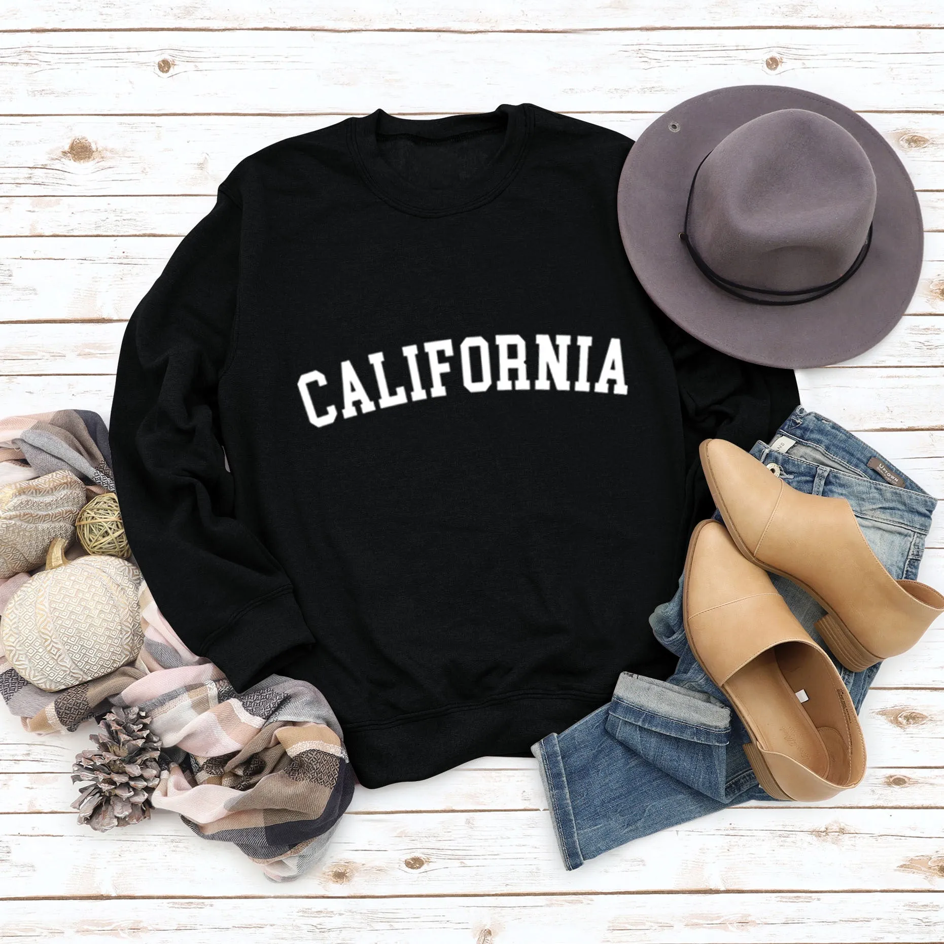 CALIFORNIA Letter Autumn and Winter Wide Size Long Sleeve Round Neck Casual Dress Girl