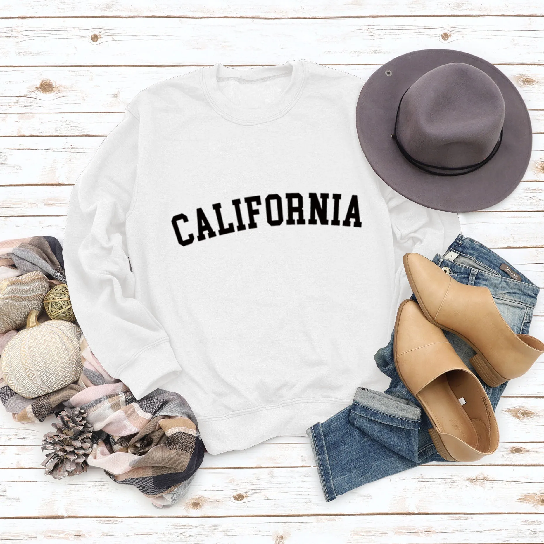 CALIFORNIA Letter Autumn and Winter Wide Size Long Sleeve Round Neck Casual Dress Girl