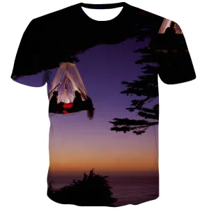 Camping T shirts Men Sunset T shirts Funny Forest Tshirt Anime Flame Tshirts Cool