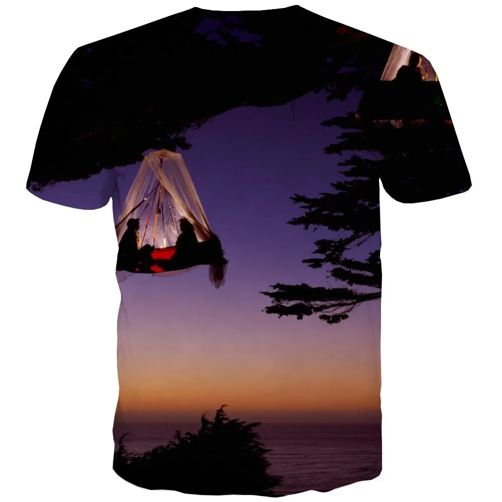 Camping T shirts Men Sunset T shirts Funny Forest Tshirt Anime Flame Tshirts Cool