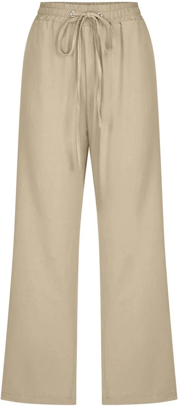 Capri Pants for Women 2025 Summer Casual Cotton Linen Capris Baggy Drawstring Elastic Waist Straight Leg Cropped Trousers