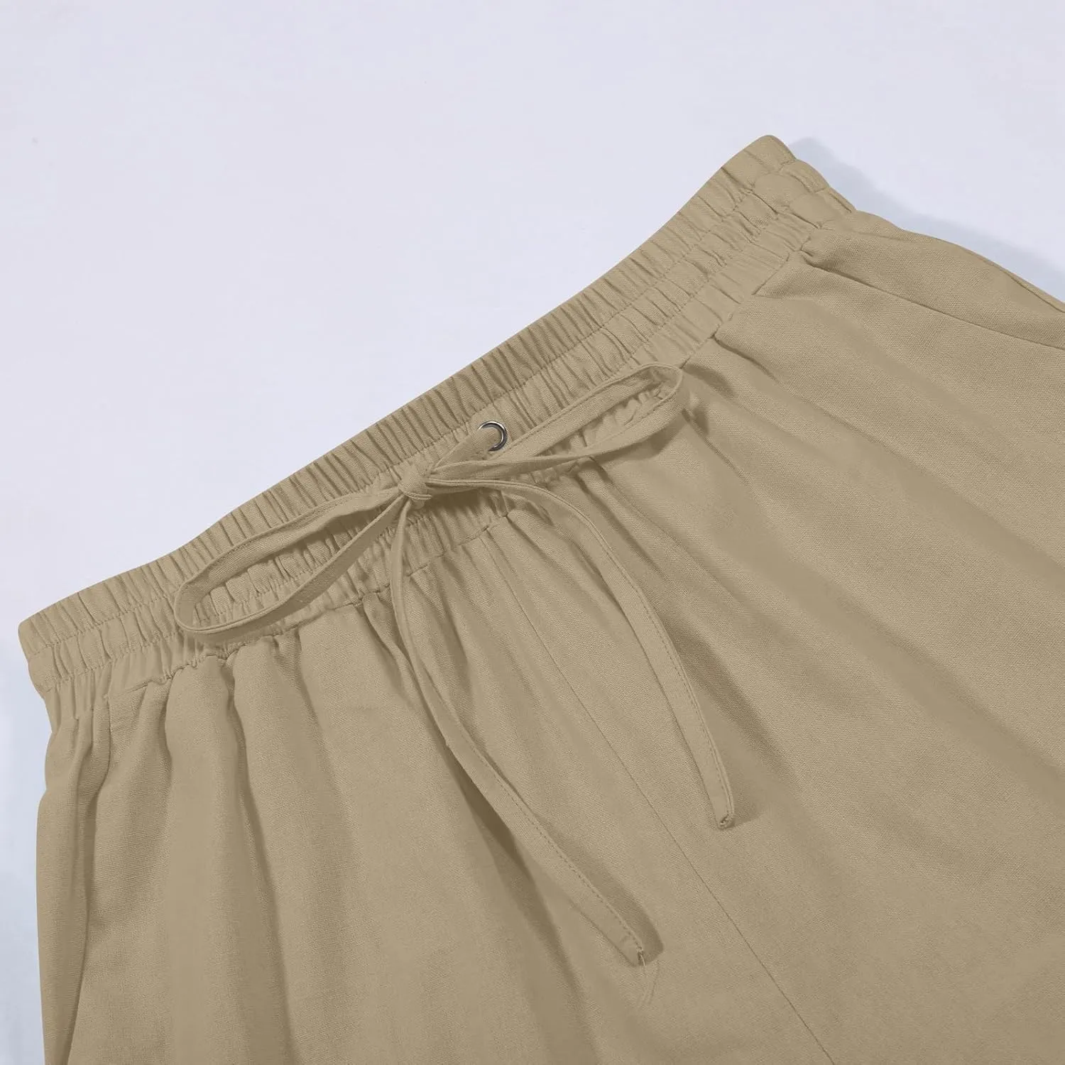 Capri Pants for Women 2025 Summer Drawstring High Waist Linen Pant Casual Straight Wide Leg Cropped Trouser Pockets