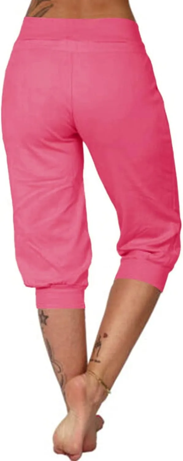 Capri Pants for Women Casual Summer Petite Short Jogger Sweatpants Drawstring Cropped Trouser Capri Leggings Plus Size