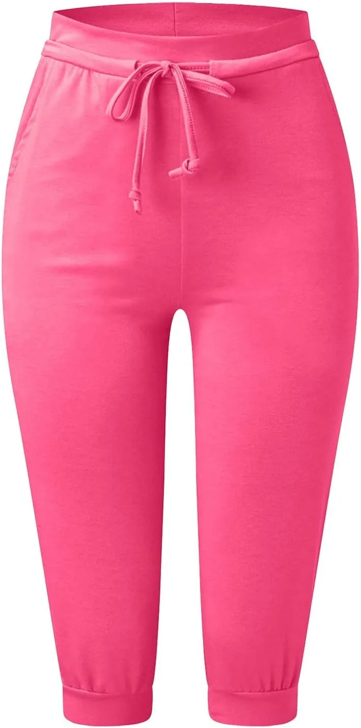Capri Pants for Women Casual Summer Petite Short Jogger Sweatpants Drawstring Cropped Trouser Capri Leggings Plus Size