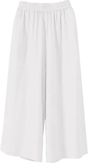 Capri Pants for Women High Waisted Wide Leg Linen Palazzo Trousers Pull On Elastic Smock Waist Loose Flowy Pants
