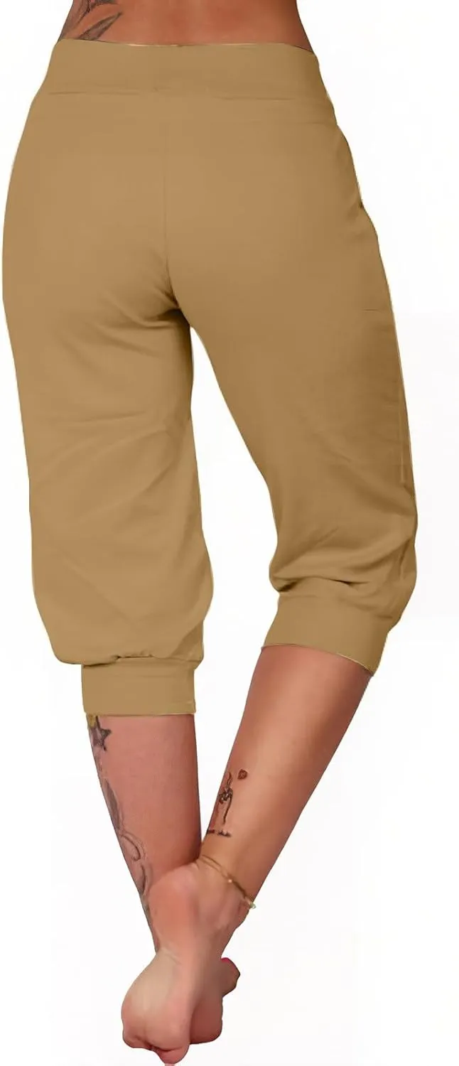 Capri Pants for Women Summer Casual High Waisted Drawstring Capris Dressy Lightweight Trendy Leggings with Pockets