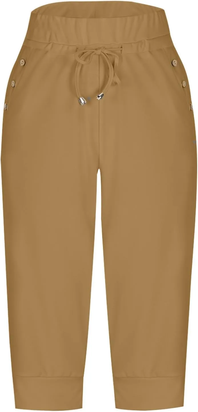 Capri Pants for Women Summer Casual High Waisted Drawstring Capris Dressy Lightweight Trendy Leggings with Pockets