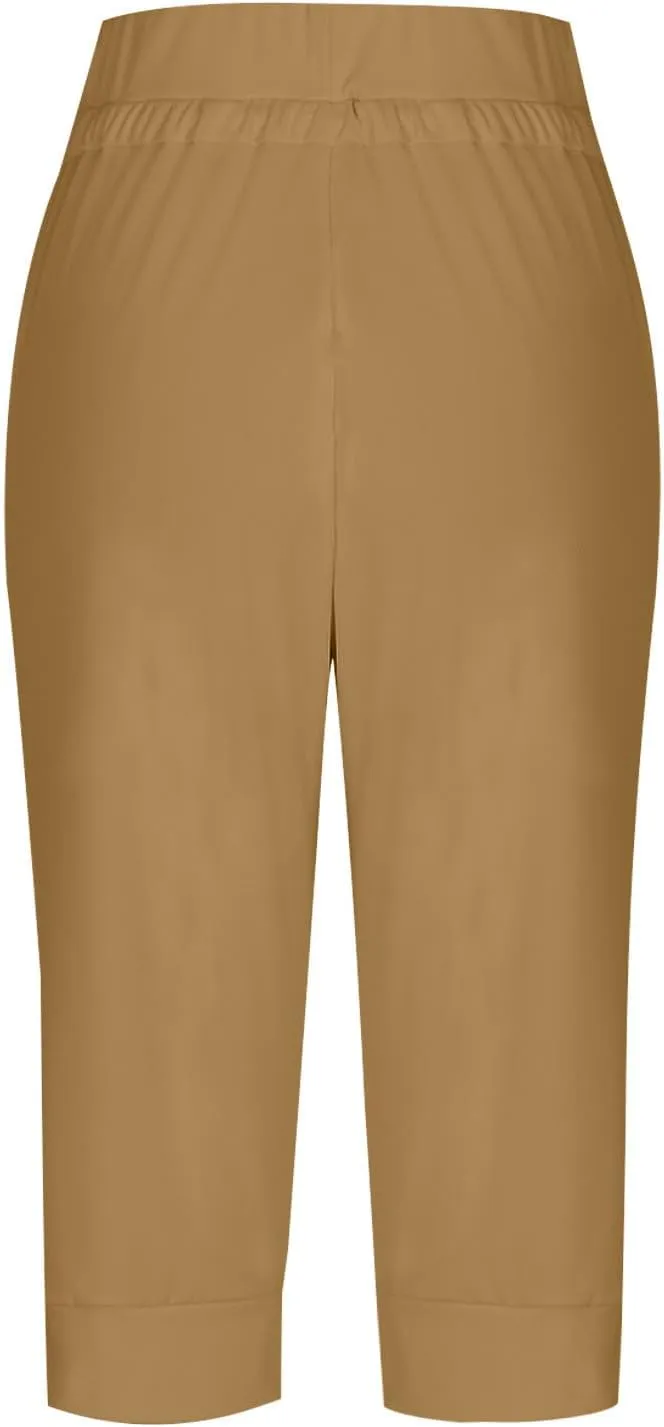 Capri Pants for Women Summer Casual High Waisted Drawstring Capris Dressy Lightweight Trendy Leggings with Pockets