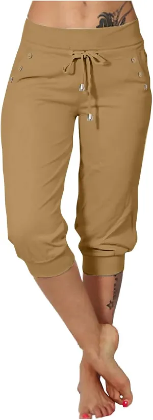 Capri Pants for Women Summer Casual High Waisted Drawstring Capris Dressy Lightweight Trendy Leggings with Pockets