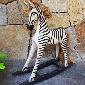 Carved Wooden Rocking Baby Zebra