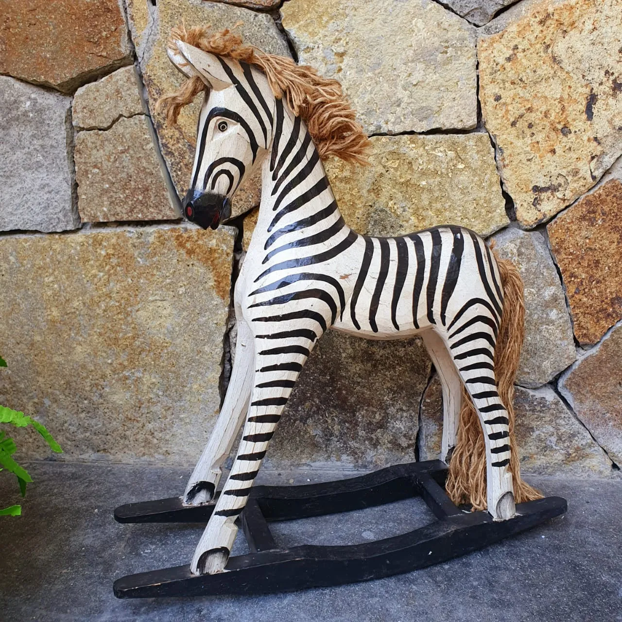Carved Wooden Rocking Baby Zebra