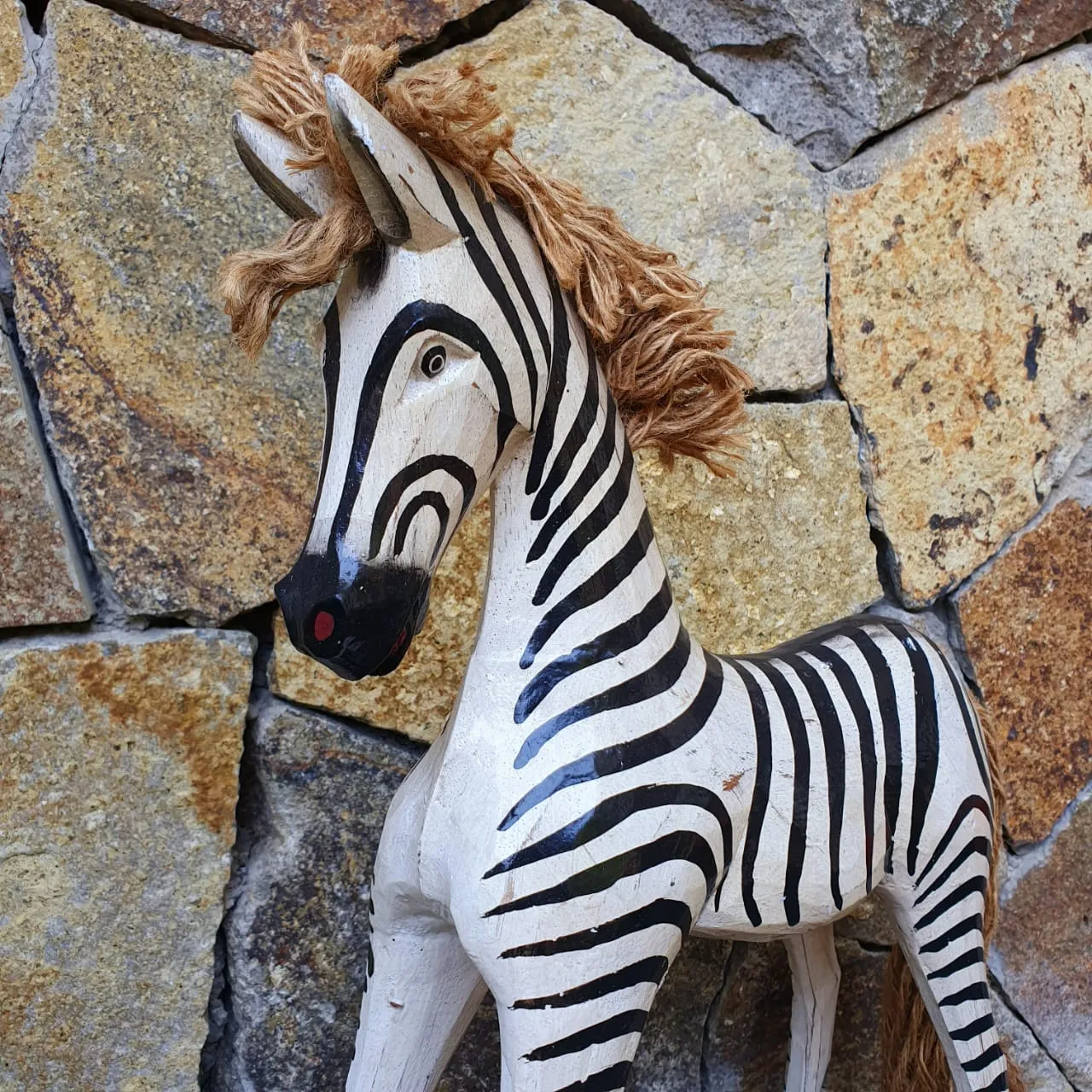 Carved Wooden Rocking Baby Zebra