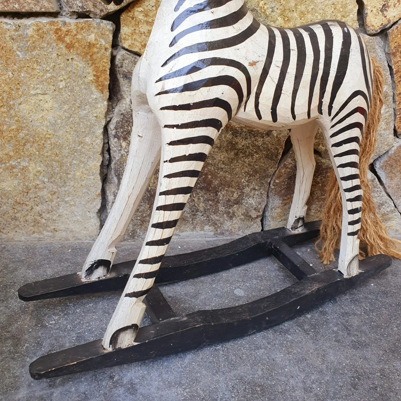 Carved Wooden Rocking Baby Zebra