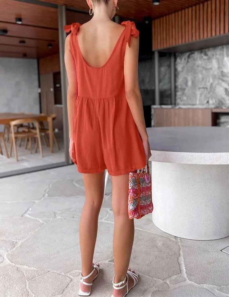 chouyatou Women's Wide leg Romper Shorts Sexy Tie Knot Strap Sleeveless Boho Jumpsuit Overall Pants