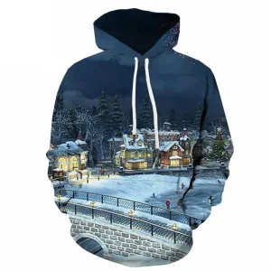 Christmas Hoodie Men New Year Hoody Anime Snow 3d Printed Fireworks Hoodie Print