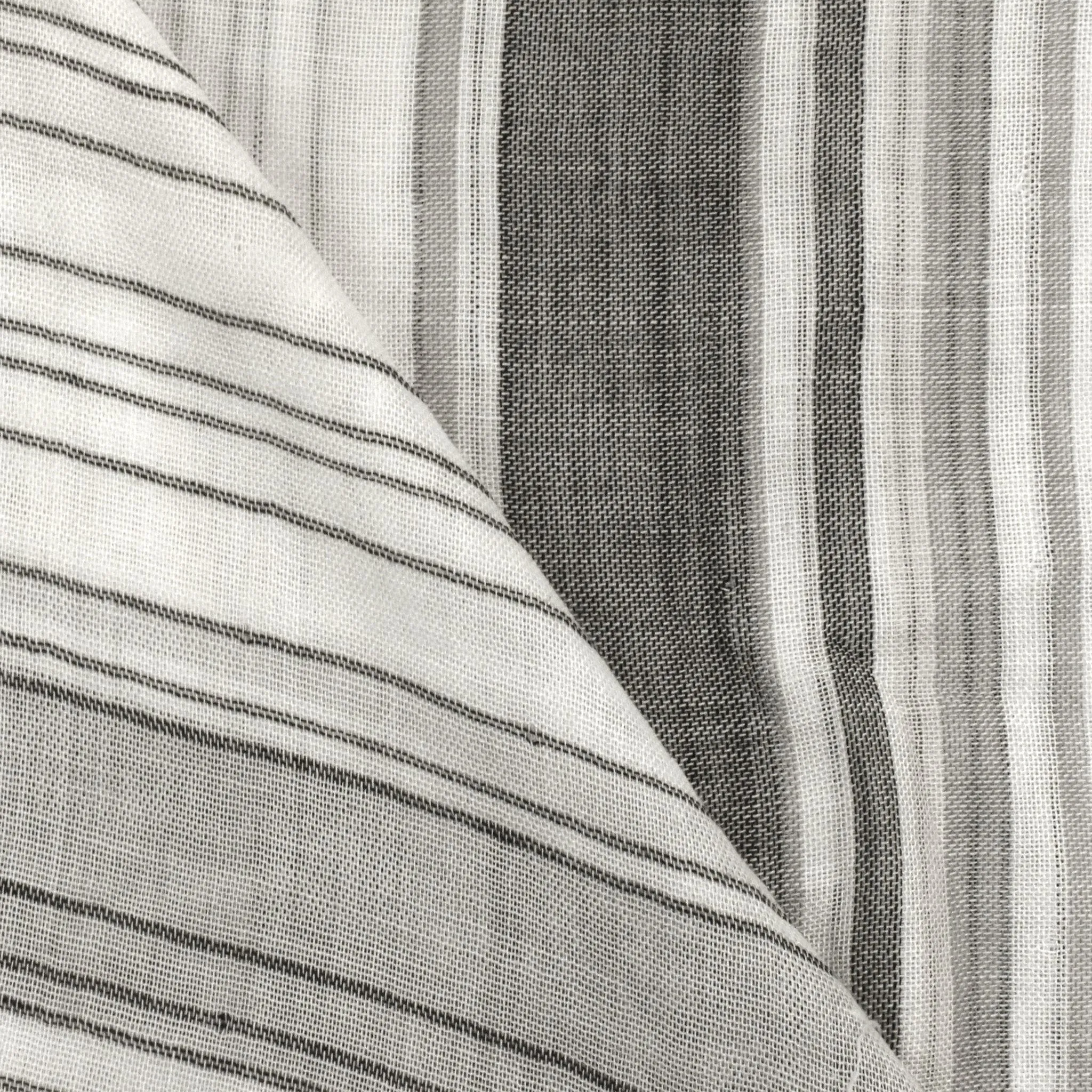 Classic White-Gray-Multi Cotton Double Weave Stripe Woven Fabric