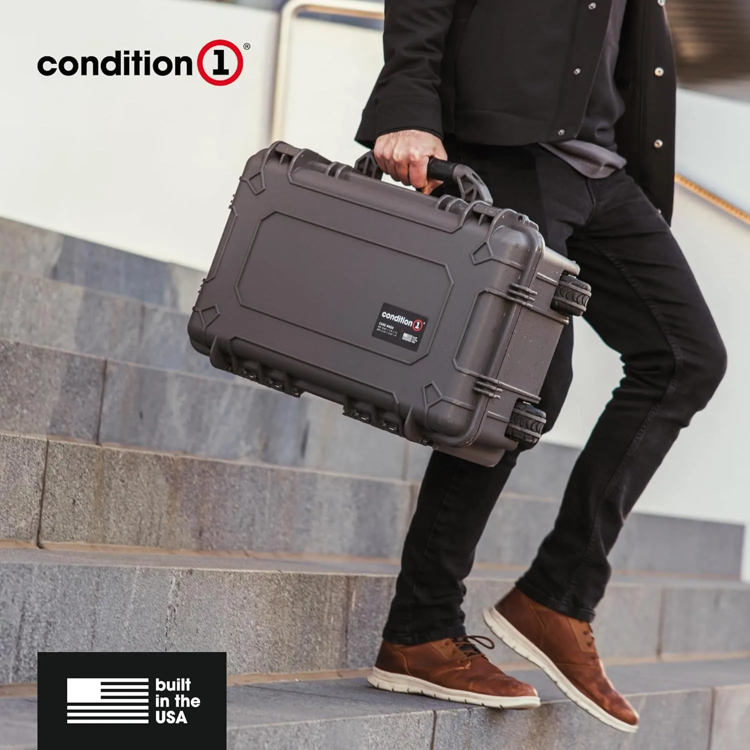 Condition 1 22" Large Rolling Lockable Hard Storage Case with Foam, Model 300, Waterproof Protective Box for Camera, Tactical, Scientific Gear, Made in USA, 21.84"x13.82"x9" Black