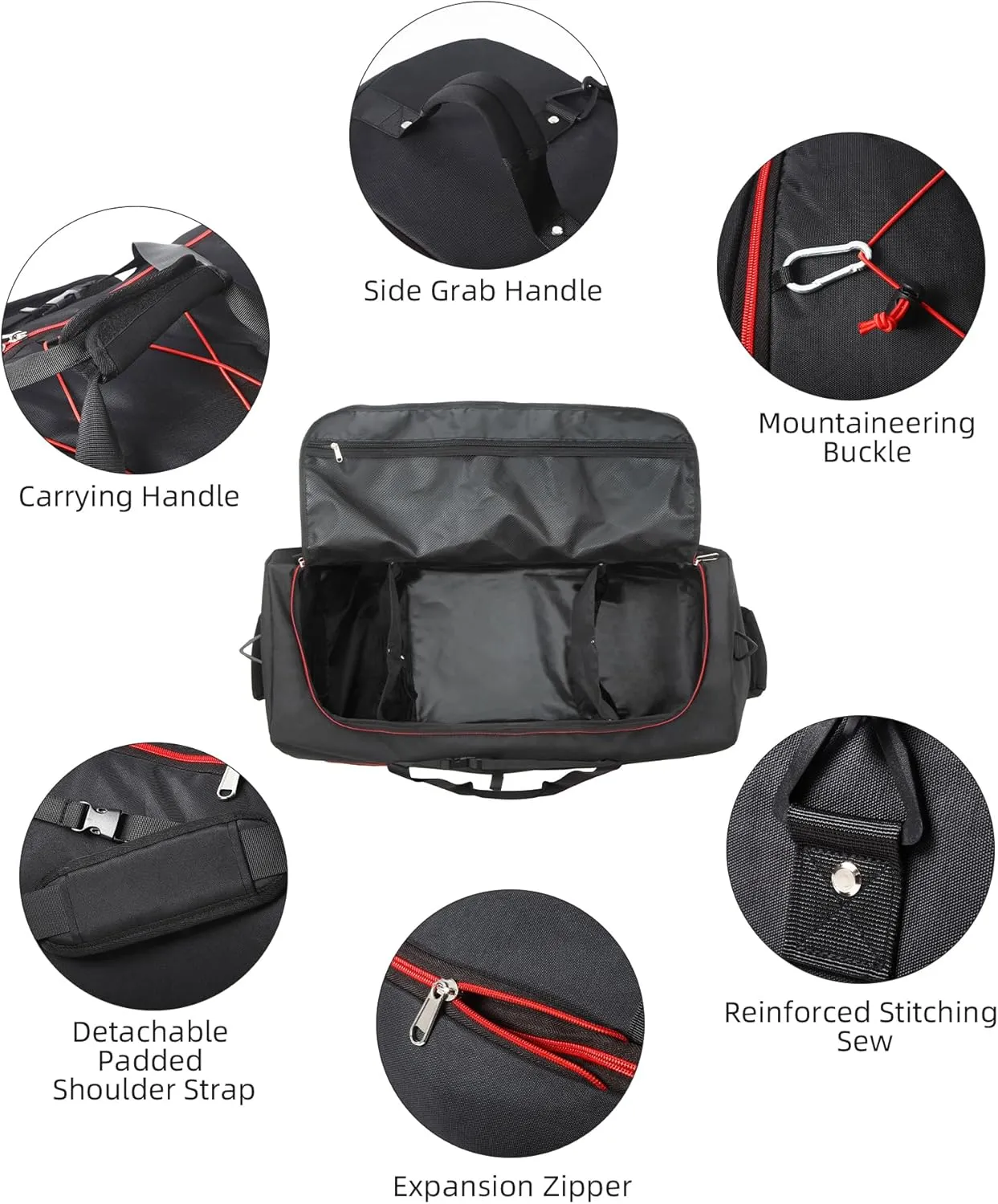 CONTAIL 32 Soft-side 110L Expandable 140L Rolling Duffle Bag with 2 Inline Wheels,Convertible Weekend Travel Bag with Bungee-Cord System,Black-red