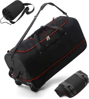 CONTAIL 32 Soft-side 110L Expandable 140L Rolling Duffle Bag with 2 Inline Wheels,Convertible Weekend Travel Bag with Bungee-Cord System,Black-red