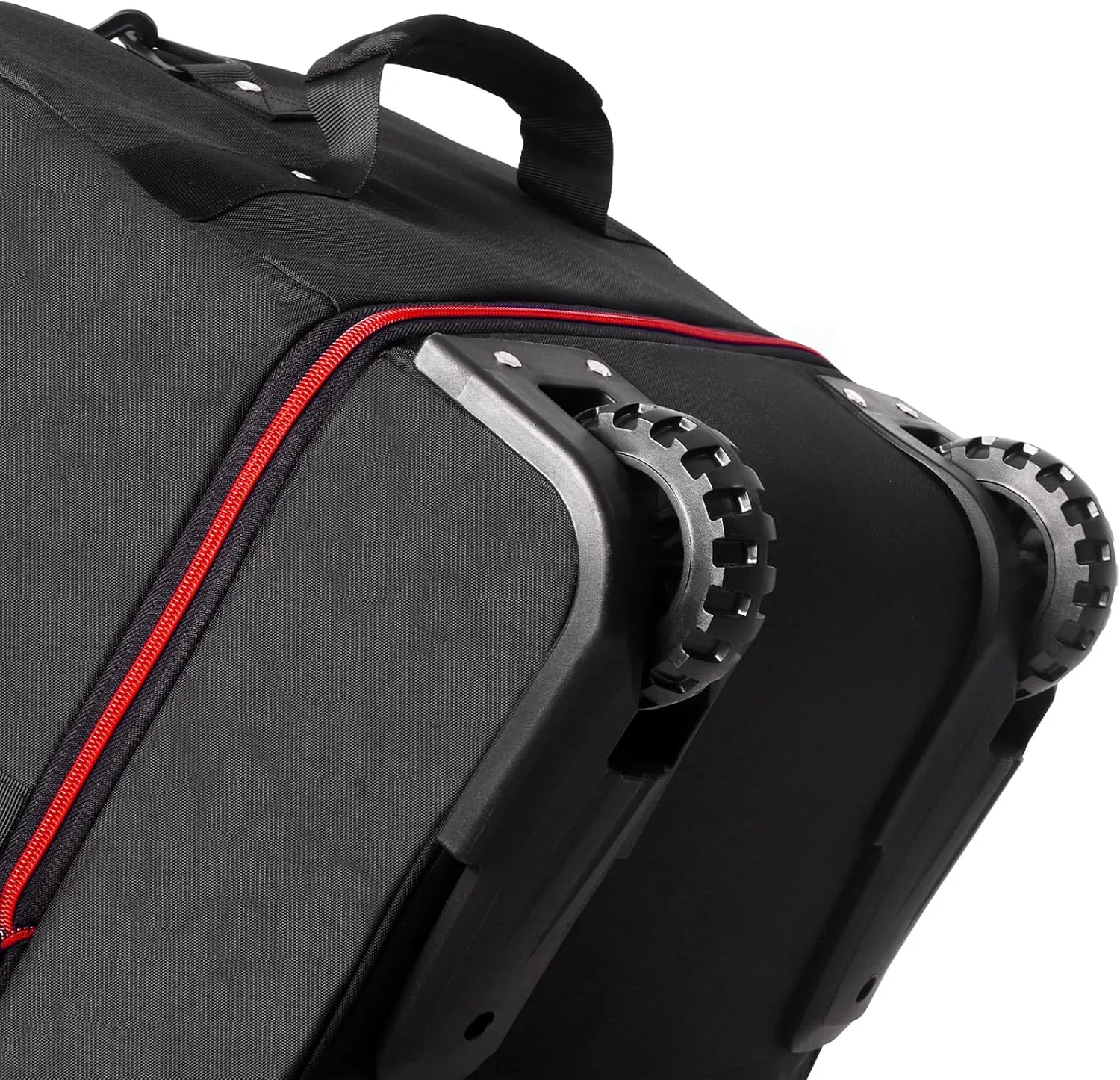 CONTAIL 32 Soft-side 110L Expandable 140L Rolling Duffle Bag with 2 Inline Wheels,Convertible Weekend Travel Bag with Bungee-Cord System,Black-red