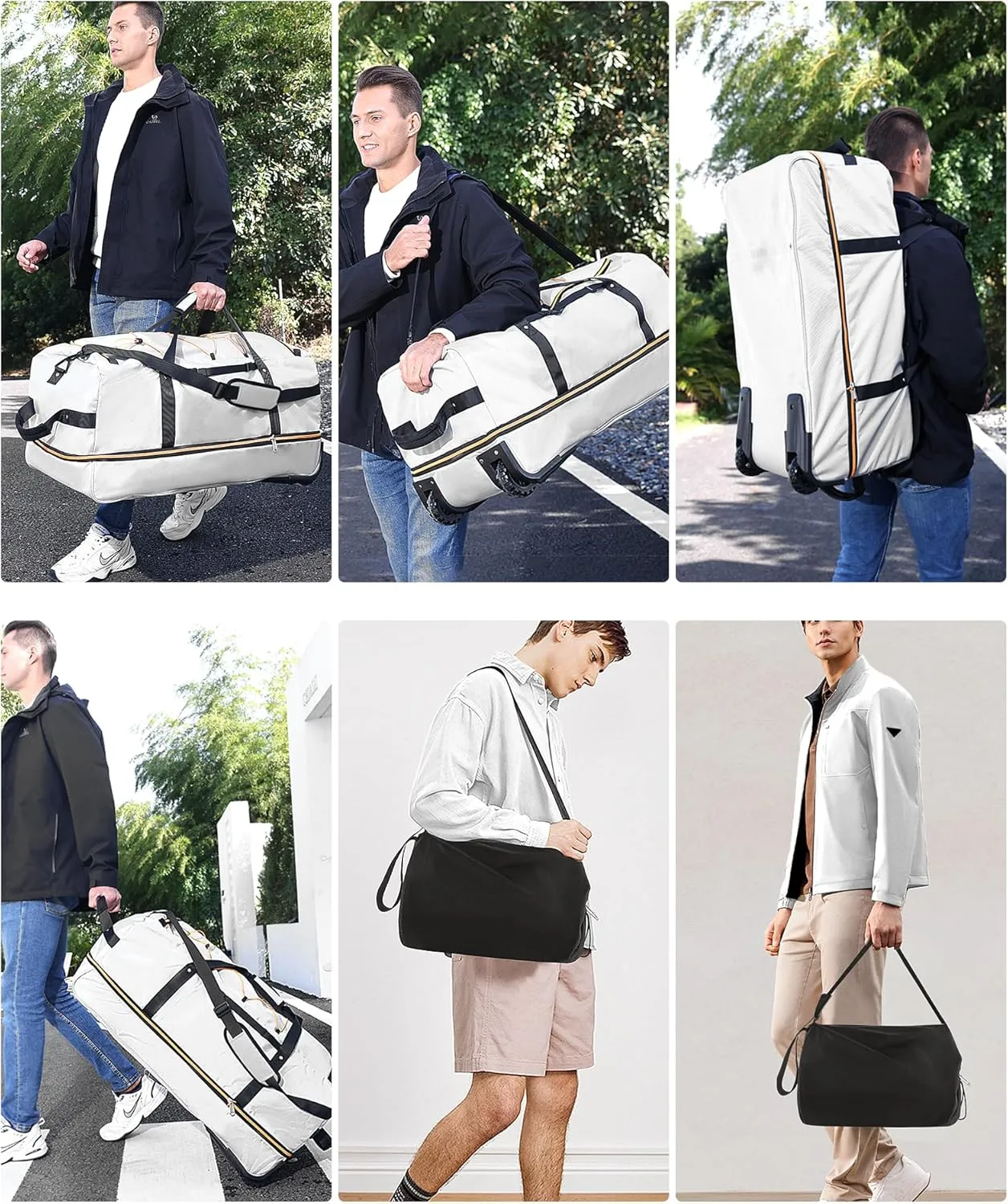 CONTAIL 32 Soft-side 110L Expandable 140L Rolling Duffle Bag with 2 Inline Wheels,Convertible Weekend Travel Bag with Bungee-Cord System,Grey