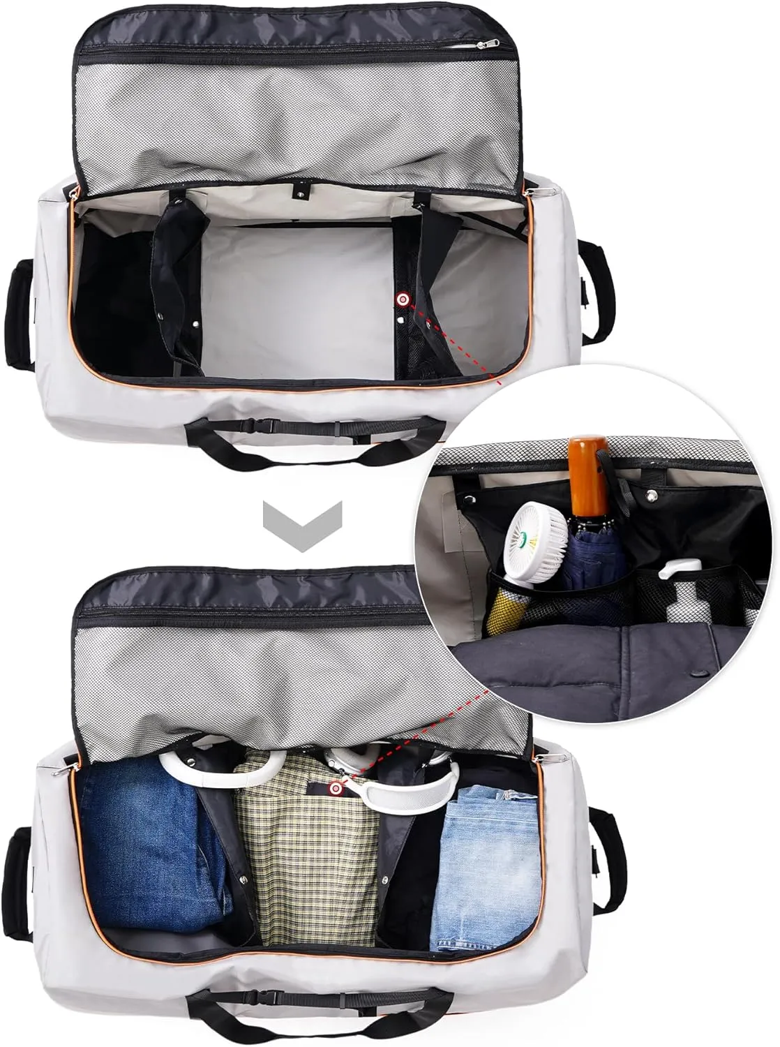 CONTAIL 32 Soft-side 110L Expandable 140L Rolling Duffle Bag with 2 Inline Wheels,Convertible Weekend Travel Bag with Bungee-Cord System,Grey