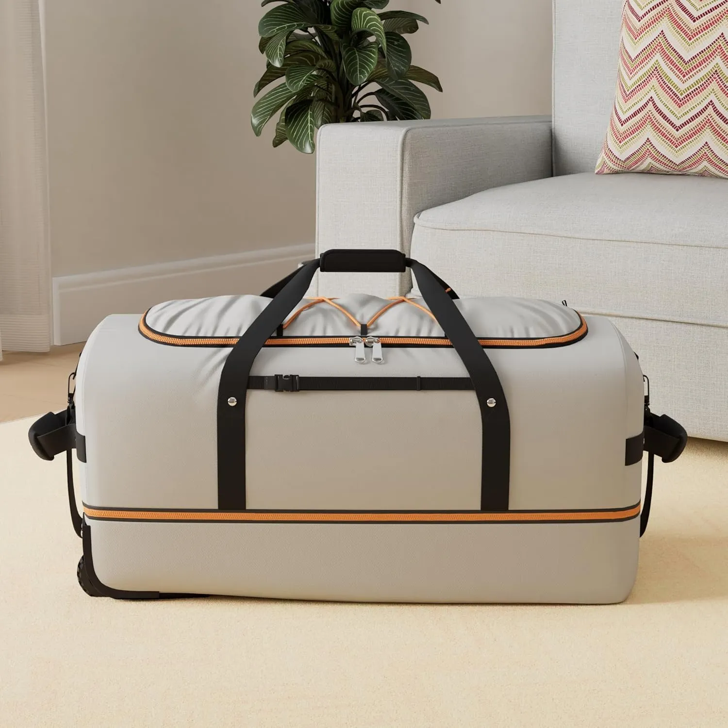 CONTAIL 32 Soft-side 110L Expandable 140L Rolling Duffle Bag with 2 Inline Wheels,Convertible Weekend Travel Bag with Bungee-Cord System,Grey