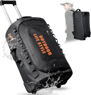 CONTAIL 95L Wheeled Dive Bag with Telescopic Double-Bar Tow Handle,Carry Handles and Detachable Backpack Straps for Scuba Diving Gear,Black