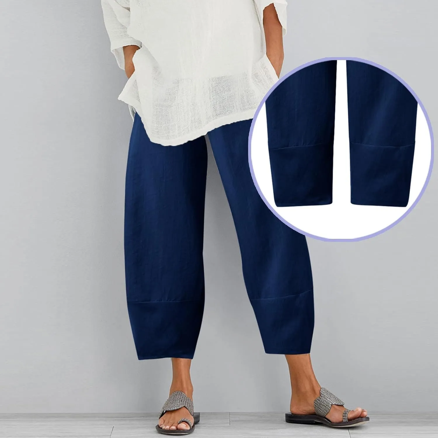 Cotton Linen Pants for Women Summer 2025 Casual Capri Pants with Pockets Cropped High Waisted Loose Fit Trousers