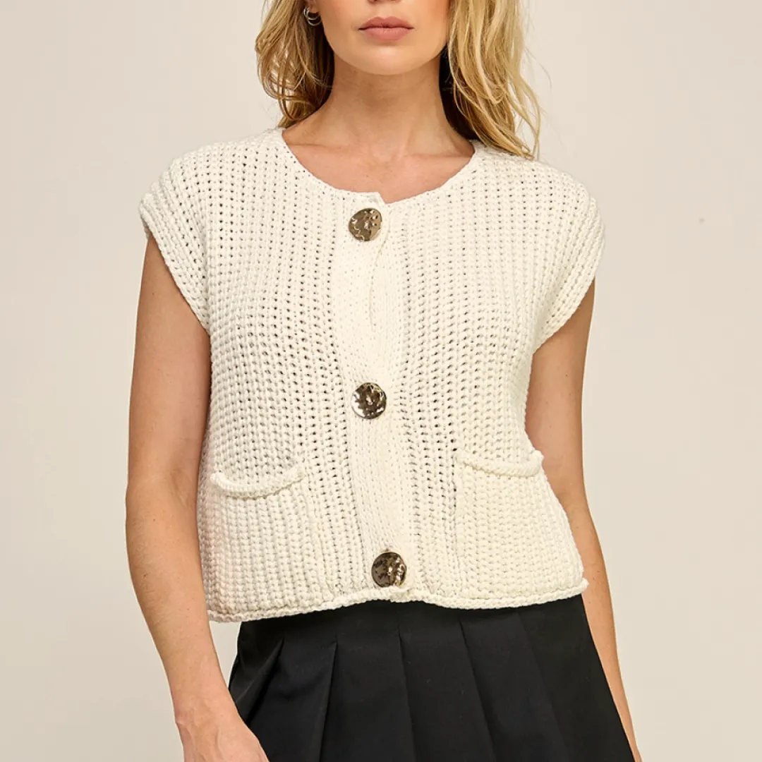 Crochet Chunky Knit Vest Button Down