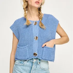 Crochet Chunky Knit Vest Button Down