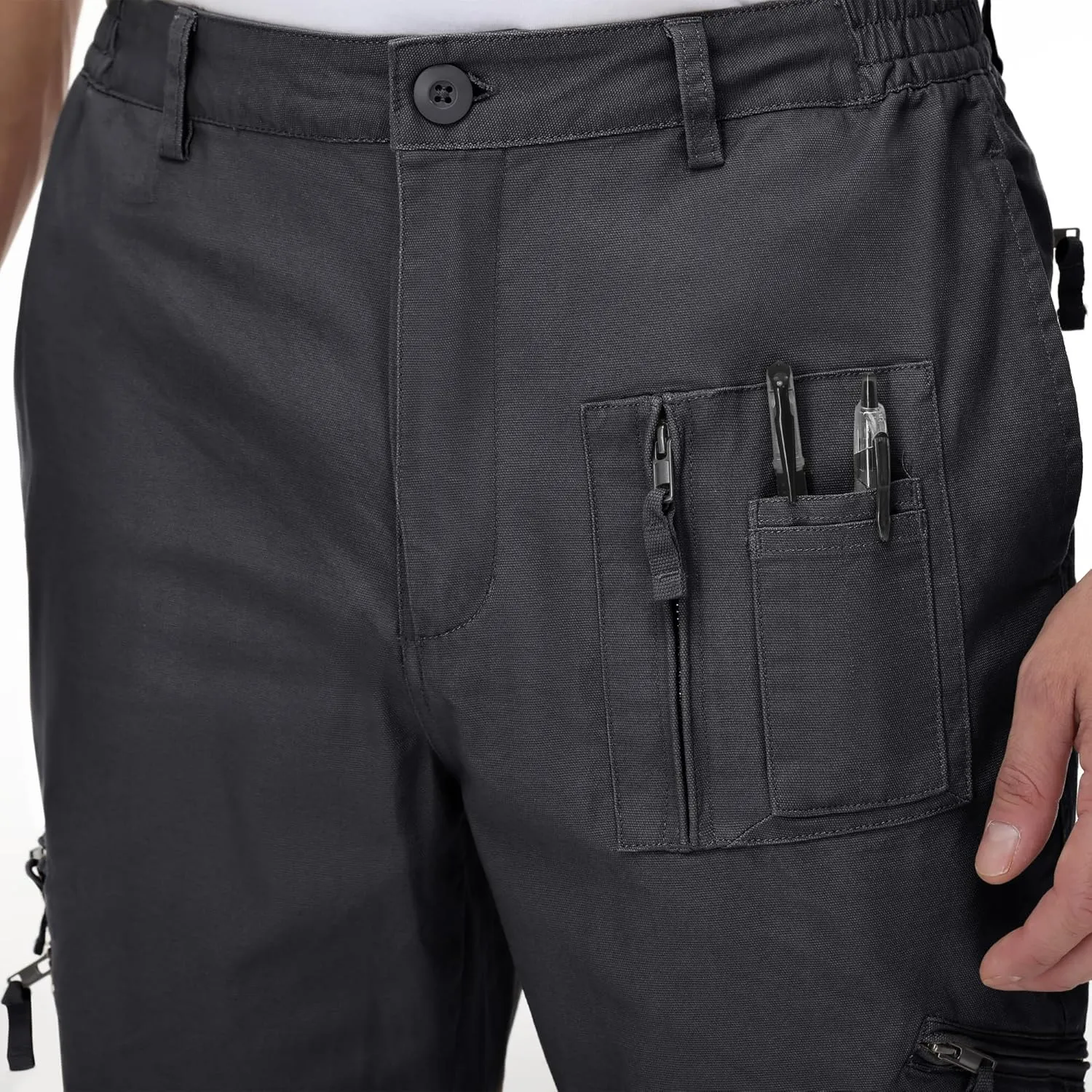 CRYSULLY Men's Tactical Pants Military Work Pants for Men Ripstop 9 Pockets Construction Trousers (No Belt)