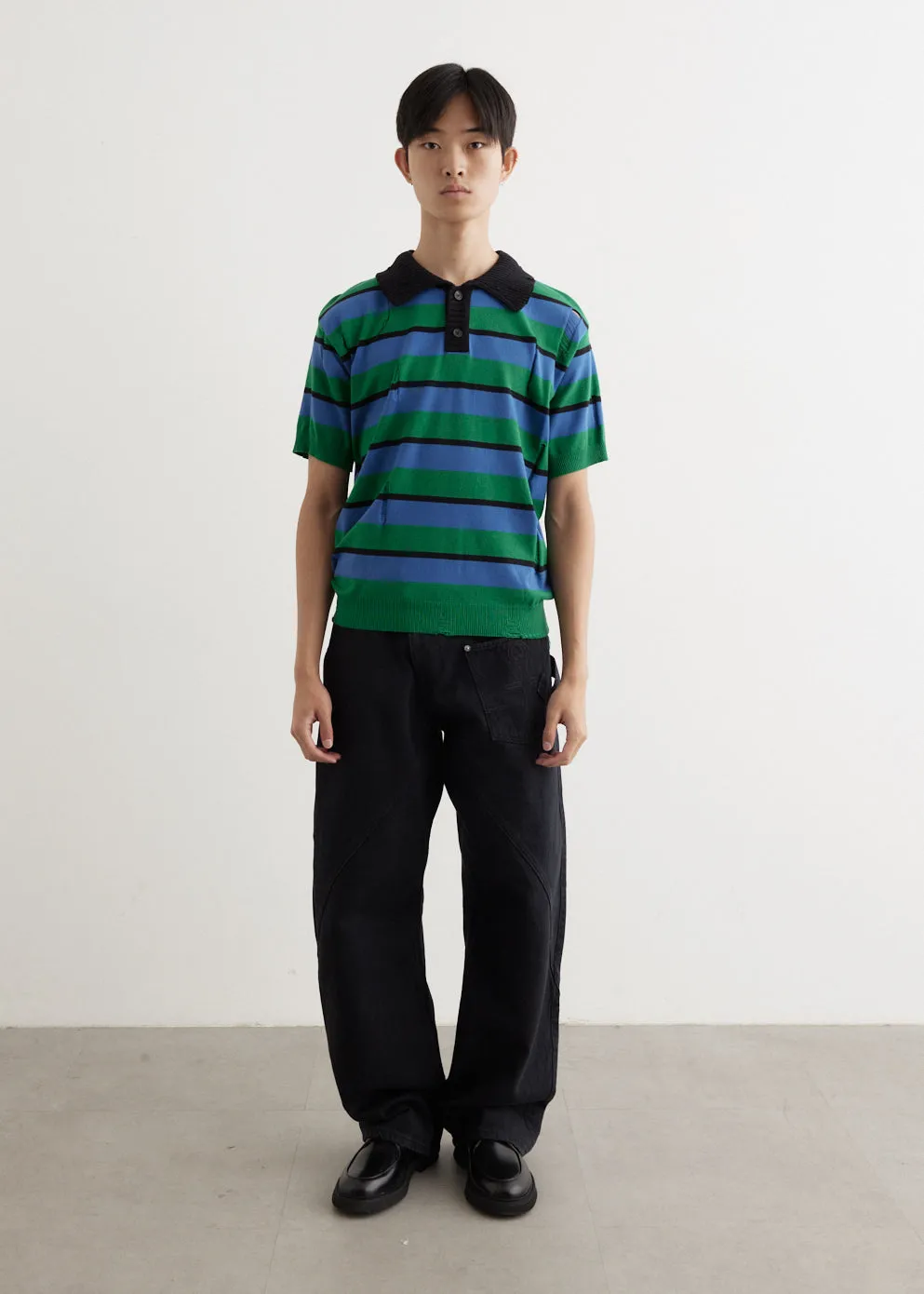 Damaged Stripe Polo Sweater