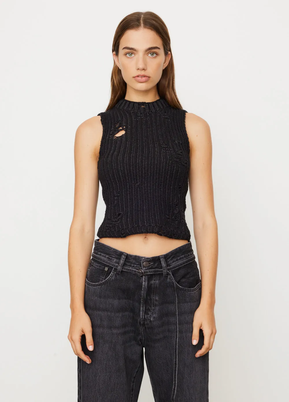 Distressed Cropped Vest